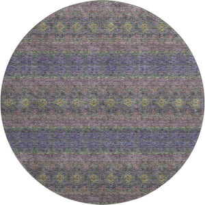 HomeRoots 8' Floral Medallion Washable Round Rug in Purple, Gold & Blue – UV Protection for Busy Homes 651343