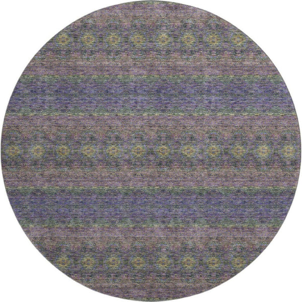 HomeRoots 8' Floral Medallion Washable Round Rug in Purple, Gold & Blue – UV Protection for Busy Homes 651343