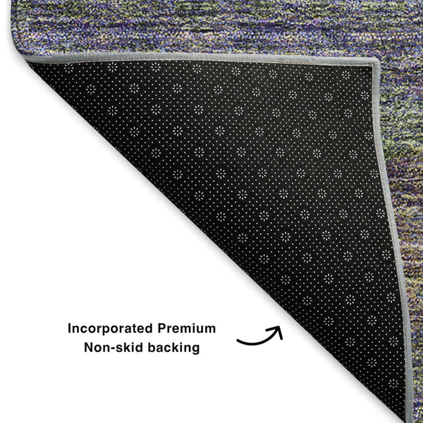HomeRoots 8' Floral Medallion Washable Round Rug in Purple, Gold & Blue – UV Protection for Busy Homes 651343