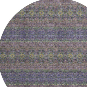 HomeRoots 8' Floral Medallion Washable Round Rug in Purple, Gold & Blue – UV Protection for Busy Homes 651343