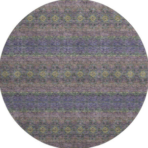 HomeRoots 8' Floral Medallion Washable Round Rug in Purple, Gold & Blue – UV Protection for Busy Homes 651343