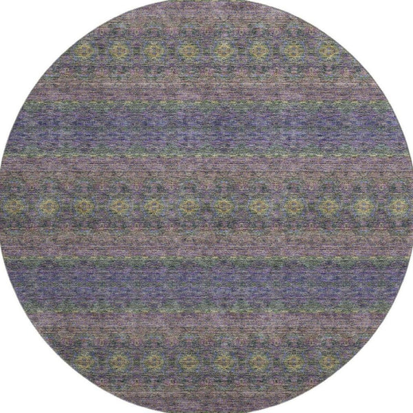 HomeRoots 8' Floral Medallion Washable Round Rug in Purple, Gold & Blue – UV Protection for Busy Homes 651343