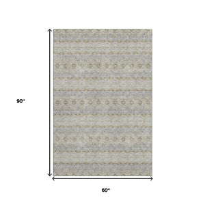 HomeRoots 5' X 8' Floral Medallion Area Rug in Silver Beige & Ivory - Washable, UV Protected, Stylish & Durable 651348