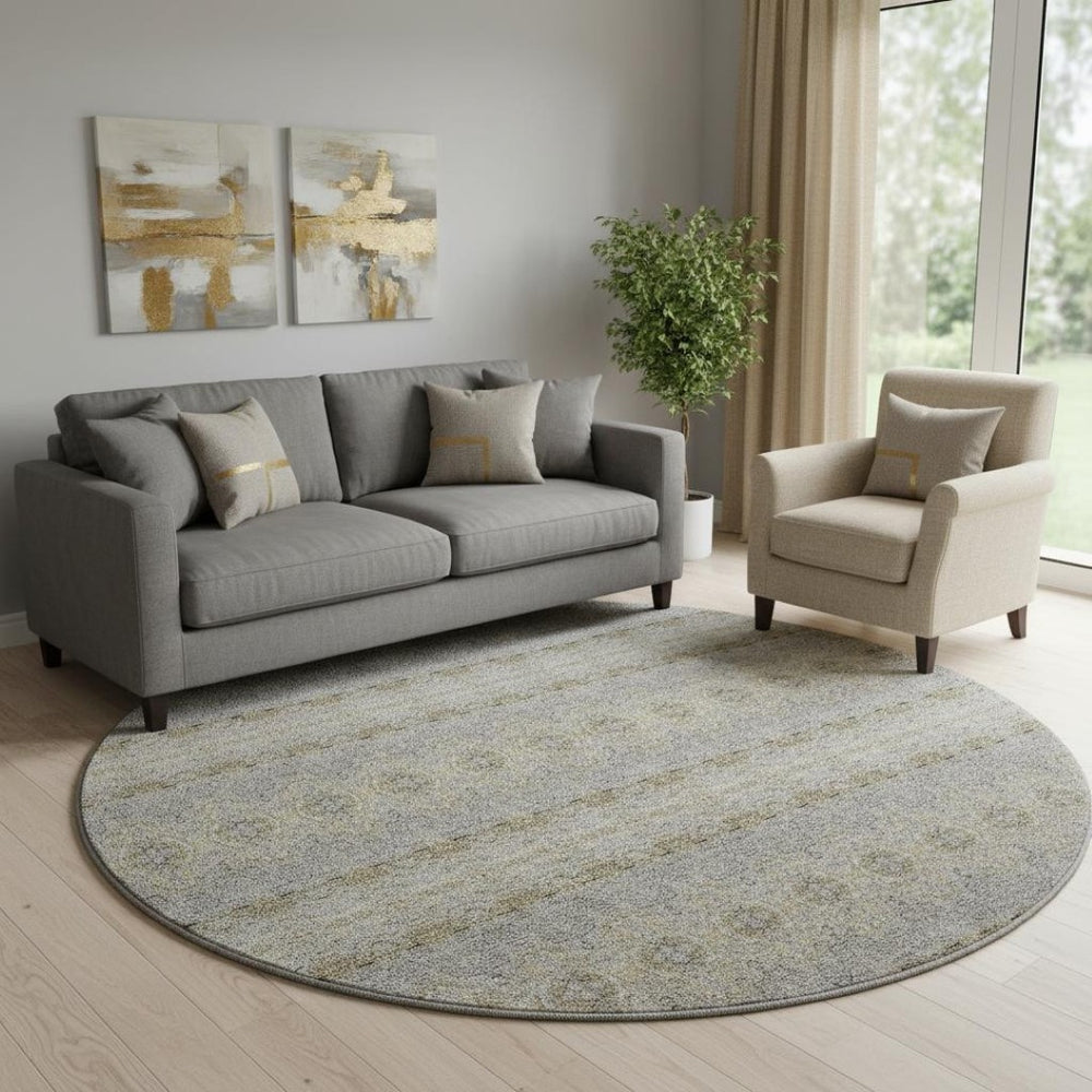 HomeRoots 8' Elegant Floral Medallion Washable Round Rug - Stain-Resistant, UV-Protected, Soft & Durable 651349