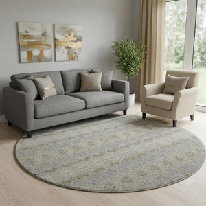 HomeRoots 8' Elegant Floral Medallion Washable Round Rug - Stain-Resistant, UV-Protected, Soft & Durable 651349