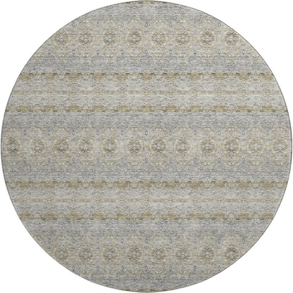 HomeRoots 8' Elegant Floral Medallion Washable Round Rug - Stain-Resistant, UV-Protected, Soft & Durable 651349