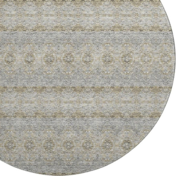 HomeRoots 8' Elegant Floral Medallion Washable Round Rug - Stain-Resistant, UV-Protected, Soft & Durable 651349