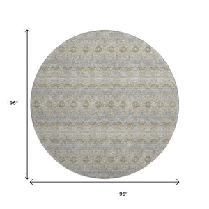HomeRoots 8' Elegant Floral Medallion Washable Round Rug - Stain-Resistant, UV-Protected, Soft & Durable 651349