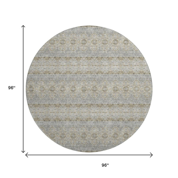 HomeRoots 8' Elegant Floral Medallion Washable Round Rug - Stain-Resistant, UV-Protected, Soft & Durable 651349