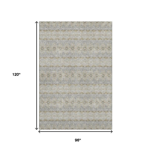 HomeRoots 8' X 10' Elegant Floral Medallion Area Rug in Silver Beige & Ivory - Washable, UV Protected & Durable 651350