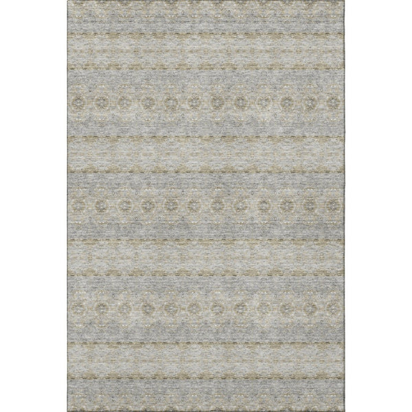 HomeRoots 8' X 10' Elegant Floral Medallion Area Rug in Silver Beige & Ivory - Washable, UV Protected & Durable 651350