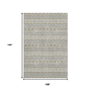 HomeRoots 9' X 12' Floral Medallion Area Rug in Silver-Beige and Ivory - Washable, UV Protected, Durable Design 651351