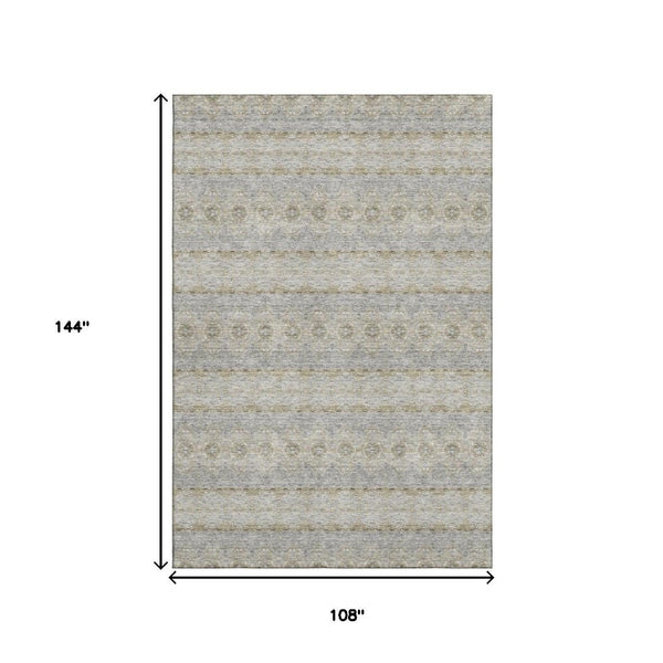 HomeRoots 9' X 12' Floral Medallion Area Rug in Silver-Beige and Ivory - Washable, UV Protected, Durable Design 651351