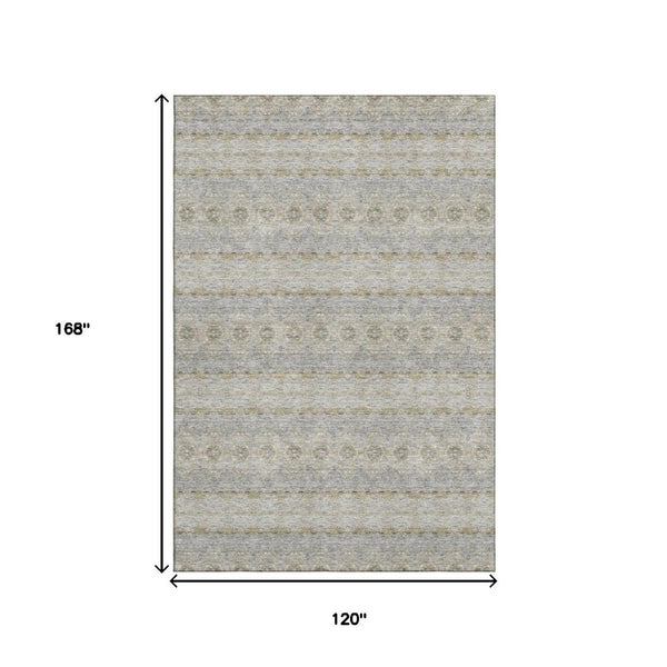 HomeRoots 10' X 14' Silver Beige & Ivory Floral Medallion Area Rug - Washable, UV Protected & Durable Design 651352