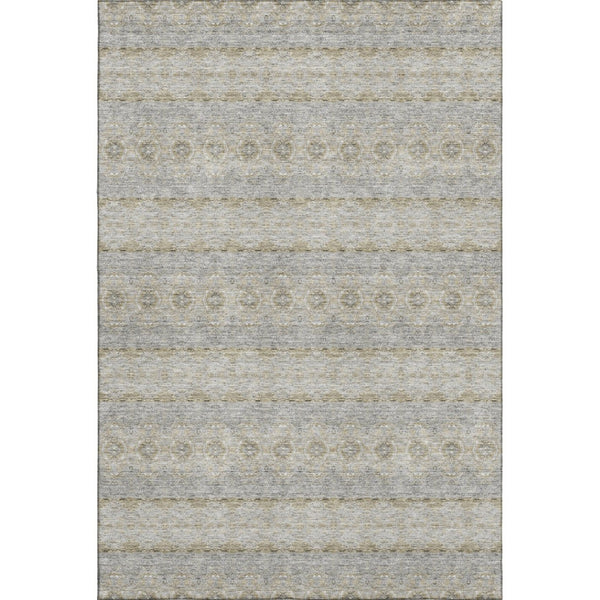 HomeRoots 10' X 14' Silver Beige & Ivory Floral Medallion Area Rug - Washable, UV Protected & Durable Design 651352