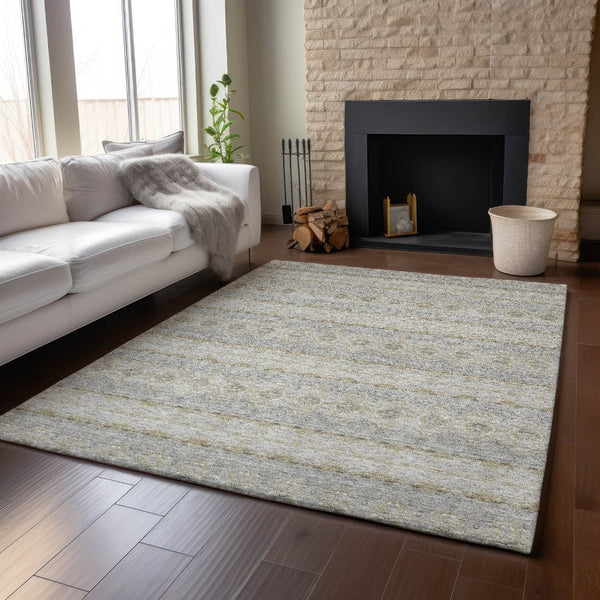 HomeRoots 10' X 14' Silver Beige & Ivory Floral Medallion Area Rug - Washable, UV Protected & Durable Design 651352