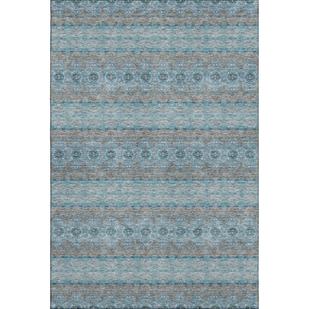 HomeRoots 5' X 8' Teal Gray Ivory Floral Medallion Area Rug – Stain-Resistant, UV Protected, Washable Design 651354