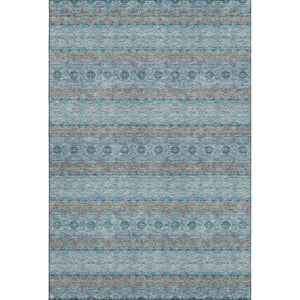 HomeRoots 5' X 8' Teal Gray Ivory Floral Medallion Area Rug – Stain-Resistant, UV Protected, Washable Design 651354