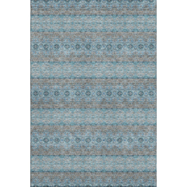 HomeRoots 5' X 8' Teal Gray Ivory Floral Medallion Area Rug – Stain-Resistant, UV Protected, Washable Design 651354