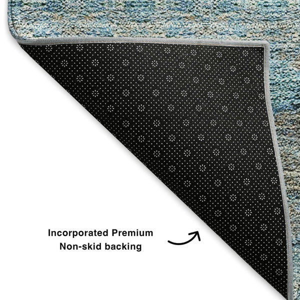 HomeRoots 5' X 8' Teal Gray Ivory Floral Medallion Area Rug – Stain-Resistant, UV Protected, Washable Design 651354