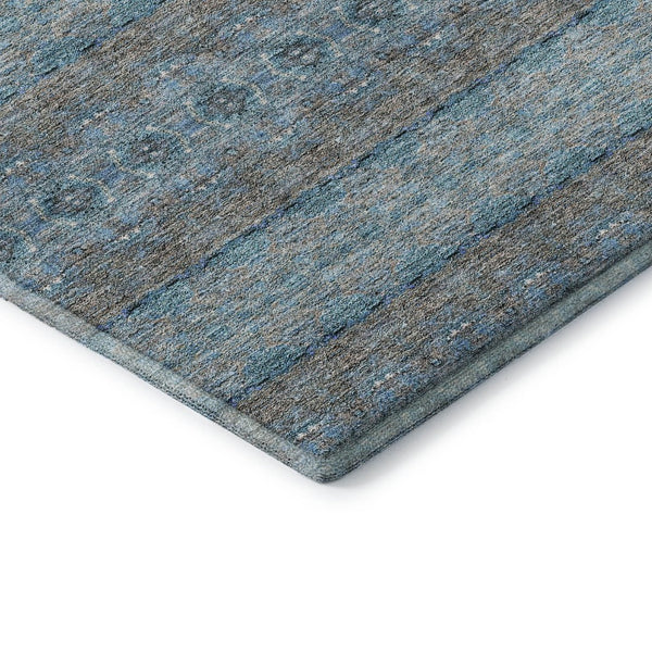 HomeRoots 5' X 8' Teal Gray Ivory Floral Medallion Area Rug – Stain-Resistant, UV Protected, Washable Design 651354