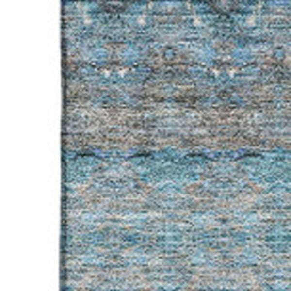 HomeRoots 5' X 8' Teal Gray Ivory Floral Medallion Area Rug – Stain-Resistant, UV Protected, Washable Design 651354