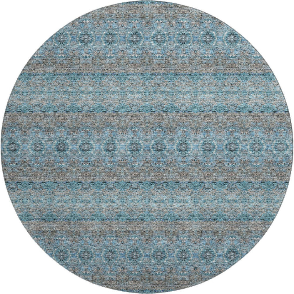 HomeRoots 8' Teal Gray & Ivory Floral Medallion Rug – Washable, UV-Protected, Perfect for Busy Homes! 651355