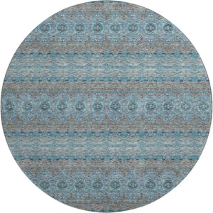 HomeRoots 8' Teal Gray & Ivory Floral Medallion Rug – Washable, UV-Protected, Perfect for Busy Homes! 651355