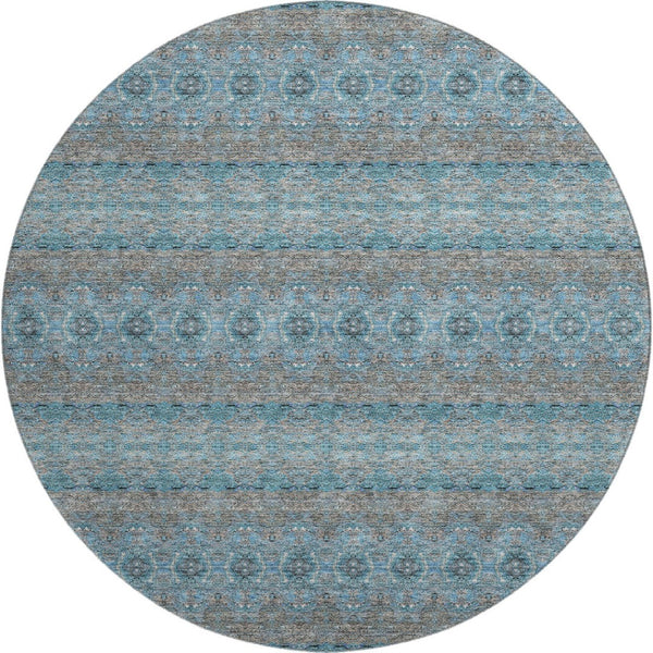 HomeRoots 8' Teal Gray & Ivory Floral Medallion Rug – Washable, UV-Protected, Perfect for Busy Homes! 651355