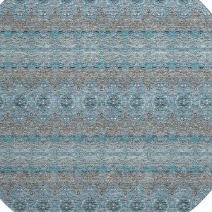 HomeRoots 8' Teal Gray & Ivory Floral Medallion Rug – Washable, UV-Protected, Perfect for Busy Homes! 651355