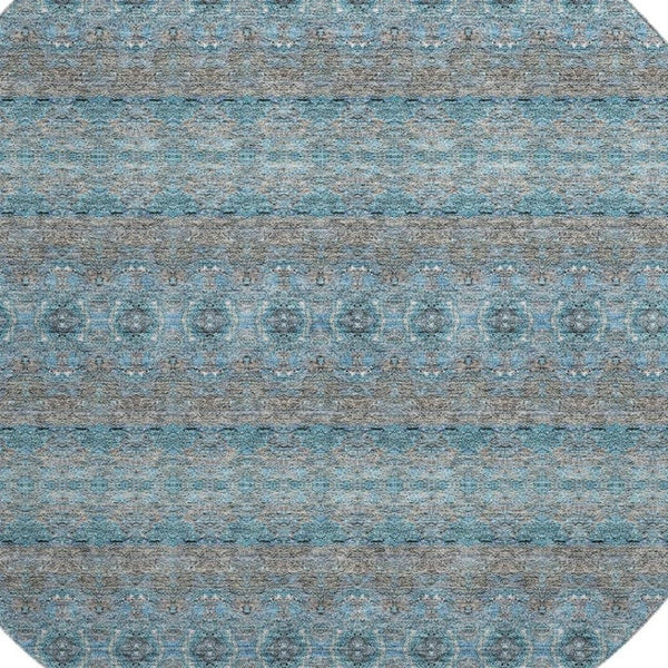 HomeRoots 8' Teal Gray & Ivory Floral Medallion Rug – Washable, UV-Protected, Perfect for Busy Homes! 651355