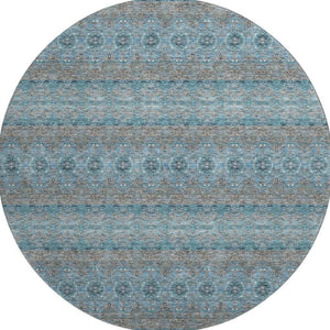 HomeRoots 8' Teal Gray & Ivory Floral Medallion Rug – Washable, UV-Protected, Perfect for Busy Homes! 651355