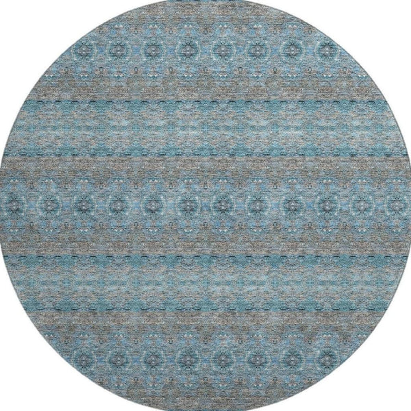 HomeRoots 8' Teal Gray & Ivory Floral Medallion Rug – Washable, UV-Protected, Perfect for Busy Homes! 651355