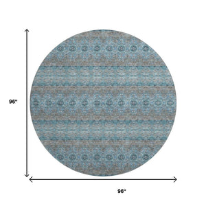 HomeRoots 8' Teal Gray & Ivory Floral Medallion Rug – Washable, UV-Protected, Perfect for Busy Homes! 651355