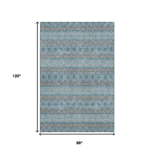 HomeRoots 8' X 10' Teal Gray Ivory Floral Medallion Area Rug - Stain-Resistant, UV Protected, Stylish & Durable! 651356