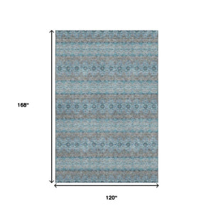 HomeRoots 10' Teal Gray & Ivory Floral Medallion Area Rug - Washable, Stain-Resistant, UV Protected for Homes 651358