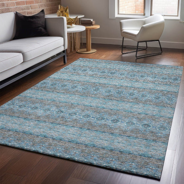 HomeRoots 10' Teal Gray & Ivory Floral Medallion Area Rug - Washable, Stain-Resistant, UV Protected for Homes 651358