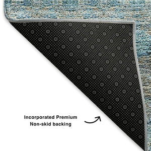 HomeRoots 10' Teal Gray & Ivory Floral Medallion Area Rug - Washable, Stain-Resistant, UV Protected for Homes 651358