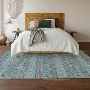 HomeRoots 10' Teal Gray & Ivory Floral Medallion Area Rug - Washable, Stain-Resistant, UV Protected for Homes 651358
