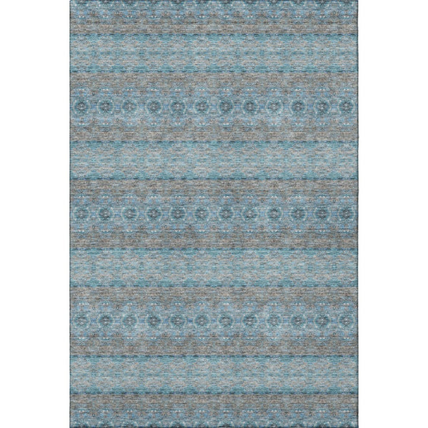 HomeRoots 10' Teal Gray & Ivory Floral Medallion Area Rug - Washable, Stain-Resistant, UV Protected for Homes 651358