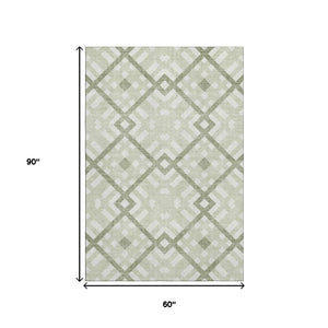HomeRoots 5' Geometric Artichoke Green & Ivory Washable Area Rug – UV Protected, Durable, Stylish & Easy-Care! 651360