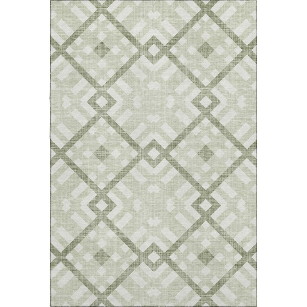 HomeRoots 5' Geometric Artichoke Green & Ivory Washable Area Rug – UV Protected, Durable, Stylish & Easy-Care! 651360