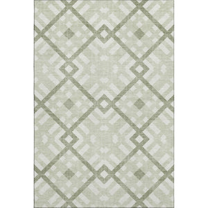 HomeRoots 5' Geometric Artichoke Green & Ivory Washable Area Rug – UV Protected, Durable, Stylish & Easy-Care! 651360