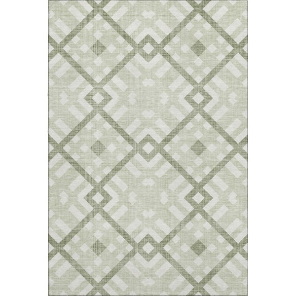 HomeRoots 5' Geometric Artichoke Green & Ivory Washable Area Rug – UV Protected, Durable, Stylish & Easy-Care! 651360