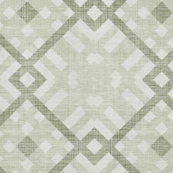HomeRoots 5' Geometric Artichoke Green & Ivory Washable Area Rug – UV Protected, Durable, Stylish & Easy-Care! 651360