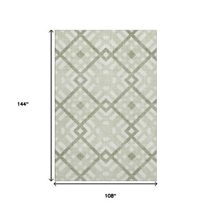 HomeRoots 9' X 12' Artichoke Green Geometric Area Rug - Washable, UV Protected, Stain-Resistant & Stylish 651363