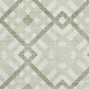 HomeRoots 9' X 12' Artichoke Green Geometric Area Rug - Washable, UV Protected, Stain-Resistant & Stylish 651363