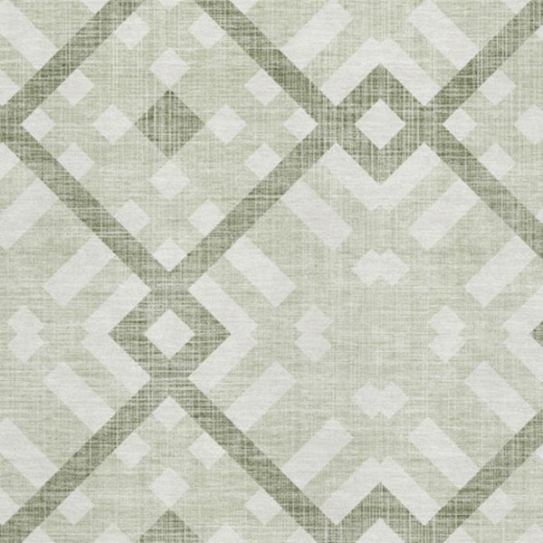 HomeRoots 9' X 12' Artichoke Green Geometric Area Rug - Washable, UV Protected, Stain-Resistant & Stylish 651363