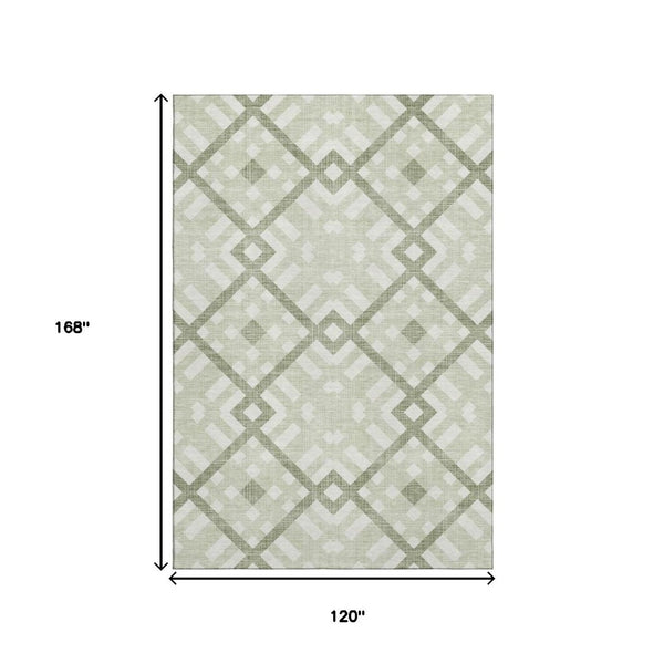HomeRoots 10' Geometric Artichoke Green Area Rug - Washable, UV Protected, Durable for Modern Living Spaces 651364