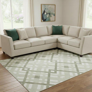HomeRoots 10' Geometric Artichoke Green Area Rug - Washable, UV Protected, Durable for Modern Living Spaces 651364